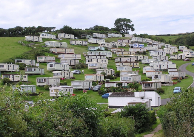 A steep caravan park on the cliffs above Beer, Devon, England.