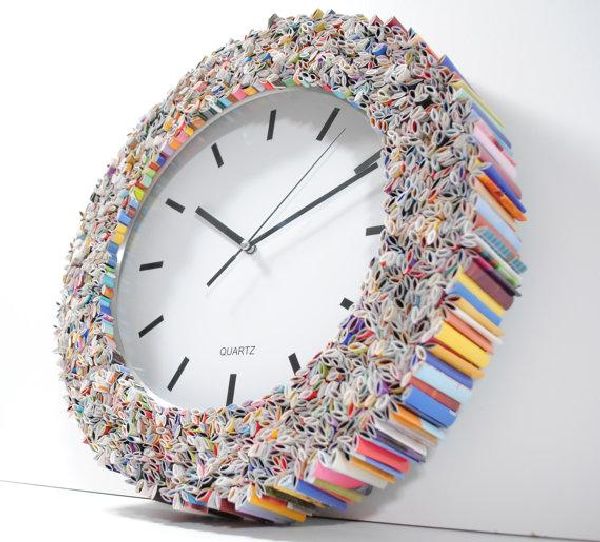 Clock wall art, made from recycled magazines