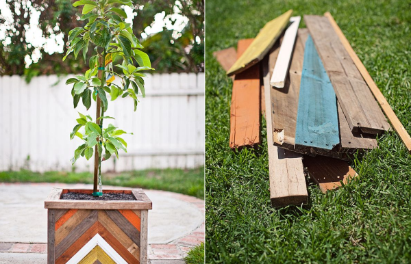 DIY Chevron-Patterned Reclaimed Wood Planter Box