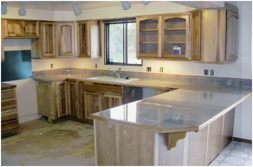 L shaped granite tile countertops