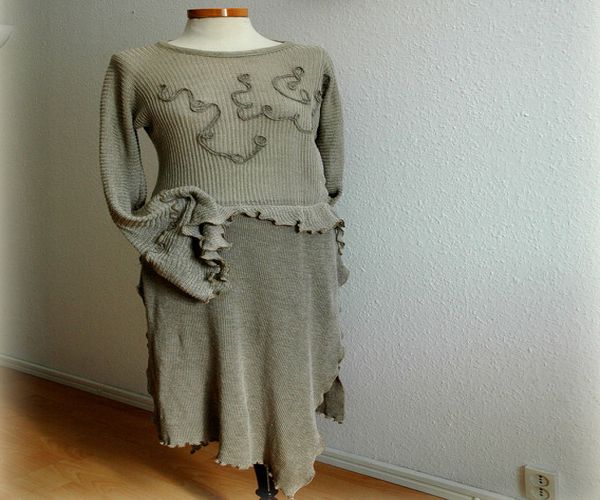 Linen knitted asymmetric dress
