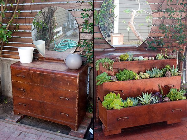 Old dresser turned into a lovely and fresh garden