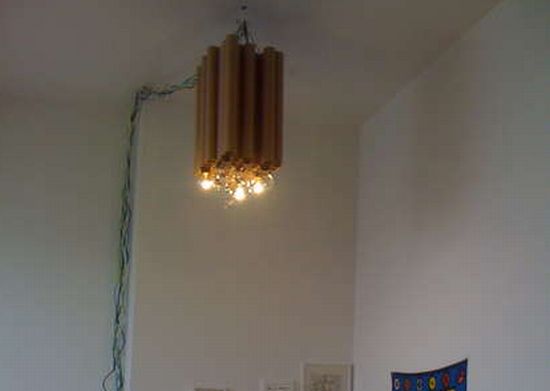 reclaimed cardboard tube chandelier