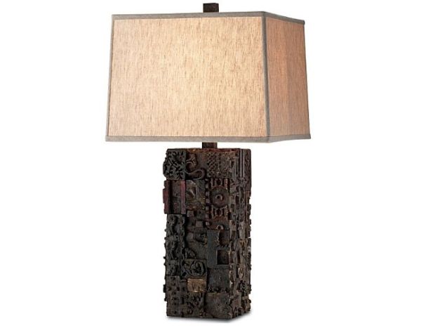 Reclaimed printing block wood table lamp