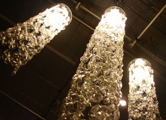 recycled bottle cascade chandelier