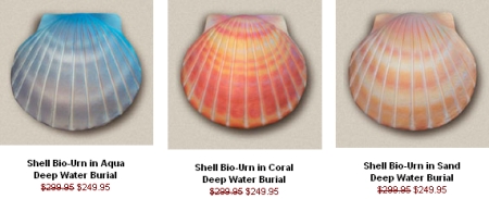 shell bio urn in coral deep water burial
