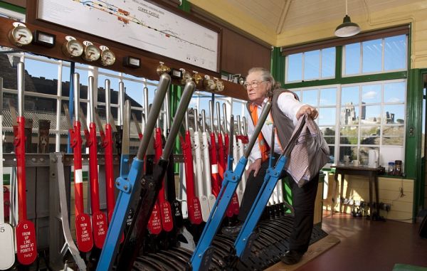 Signal box at steam railway station