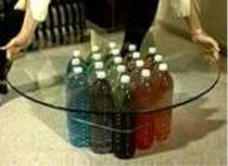 small table using water bottles