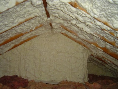 Spray foam insulated building