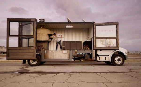 Stunning mobile pizzeria made from recycled shipping