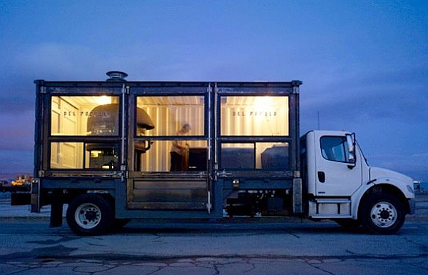 Stunning mobile pizzeria made from recycled shipping