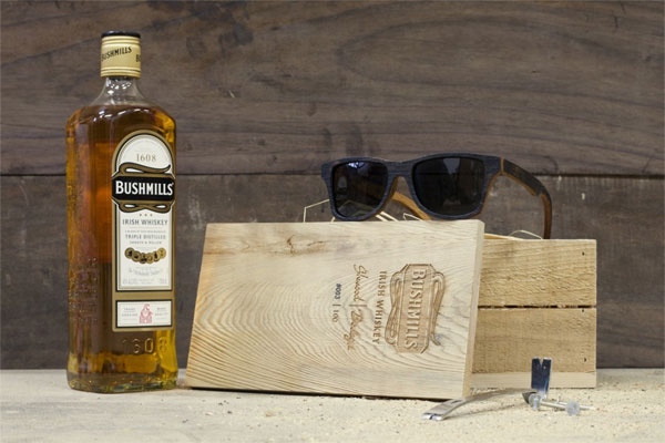 Sunglass frames made from whiskey barrels