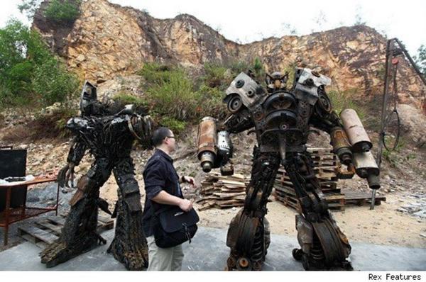 Transformers built out of old metal junk