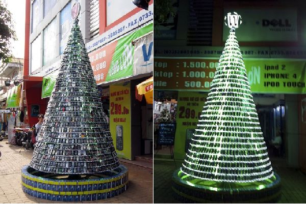 Vietnam Christmas tree from cellphones