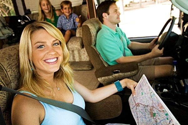 Family in RV on Summer Road Trip