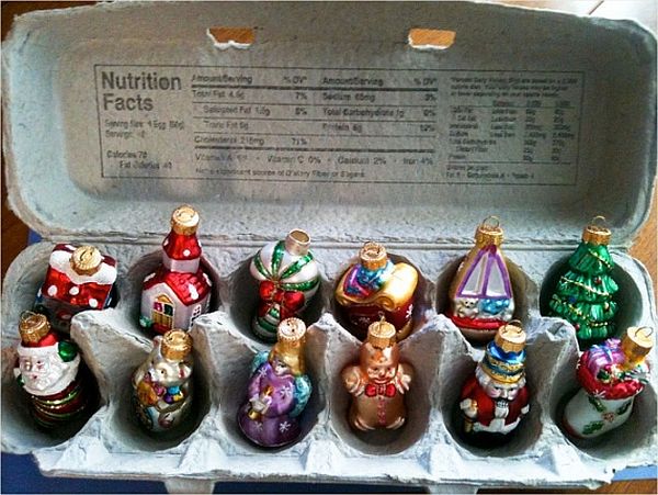 Egg carton ornament storage