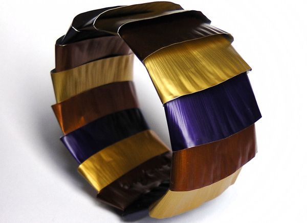 Nespresso capsules flattened to make bracelets