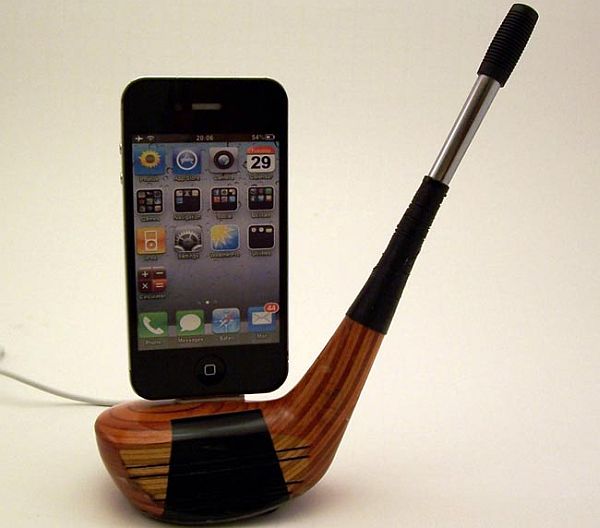 Recycled vintage golf club iPhone docks