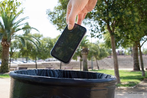 throwing mobile in bin