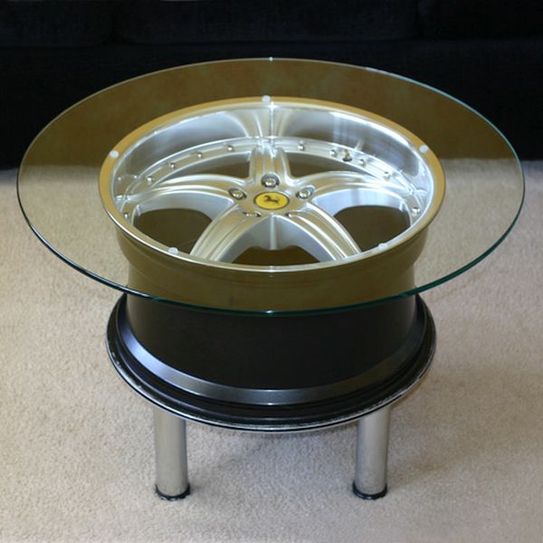 Coffee table made from Ferrari wheel