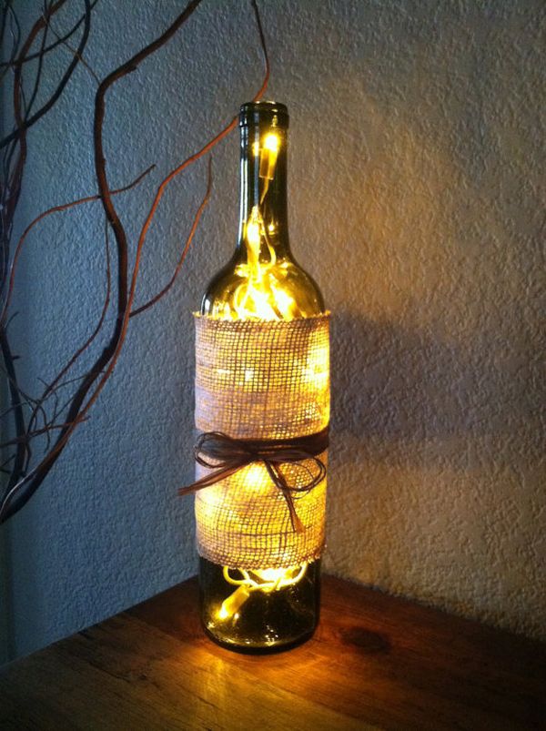 Burlap Wine Bottle Lamp