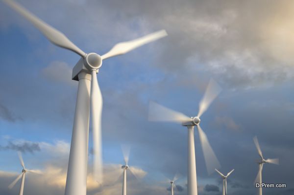 Wind generator turbines , Blurred motion , 3d render