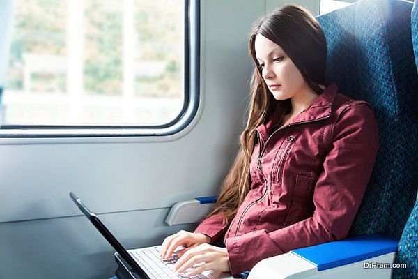 Woman is sitting in the train