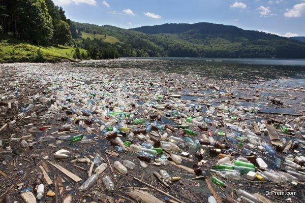 very important plastic and trash pollution on beautiful lake