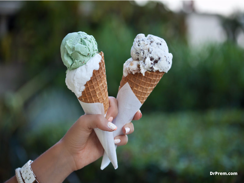 Have ice cream in cones 