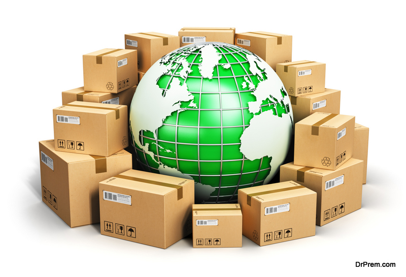 Green Globe surrounded by packages