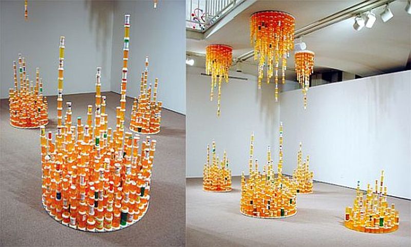 Artist creates eco-friendly installation from recycled medicine bottles