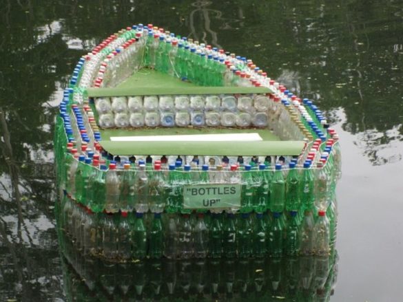 Five DIY Boats Made From Recycled Materials Ecofriend   Bottles Up 585x439 