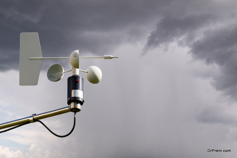 wind speeds and direction are tracked by anemometers